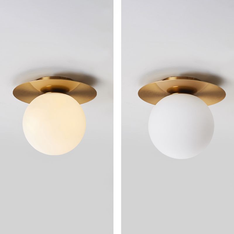 Glass Brass Ceiling Light in Modern Concise Style Iron Globe Flush Mount for Corridor