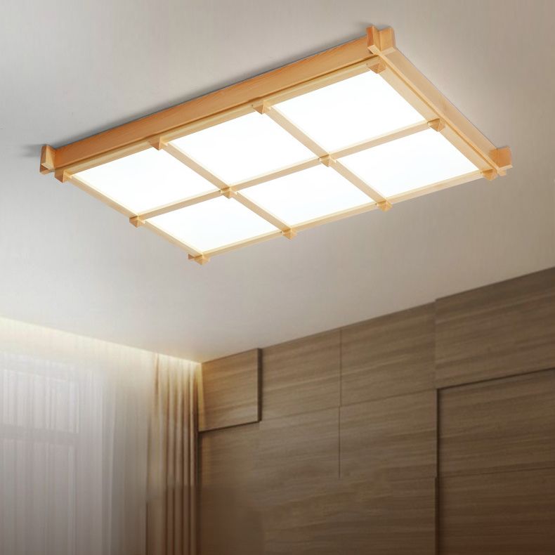 Square Flush Mount Minimalism Wood Flush Mount Light for Dining Room