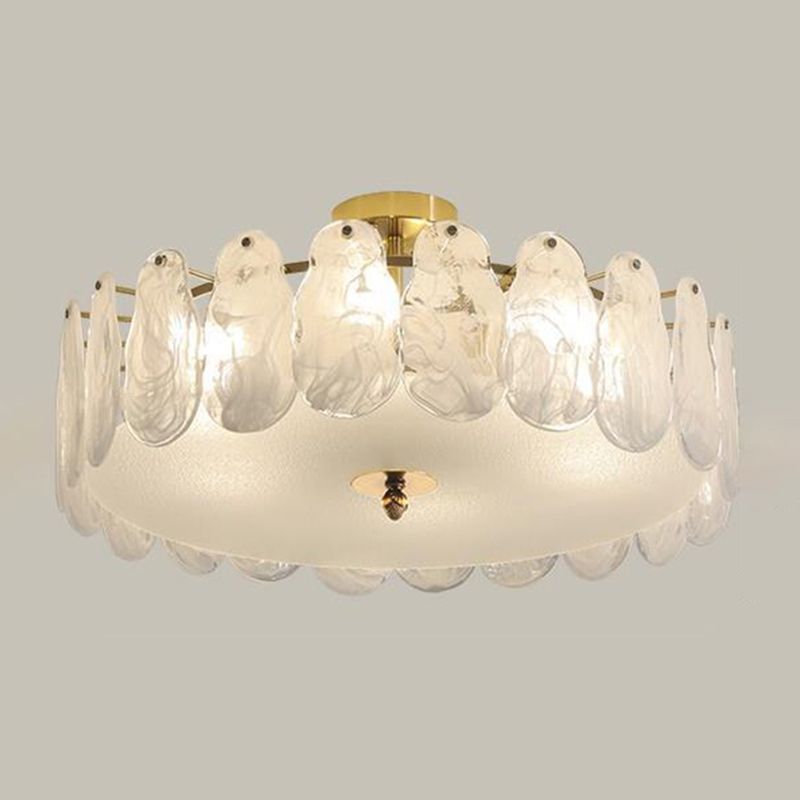Glass Round Shape Flush Mount Light Modern-Style Multi Lights Flush Ceiling Light in Gold