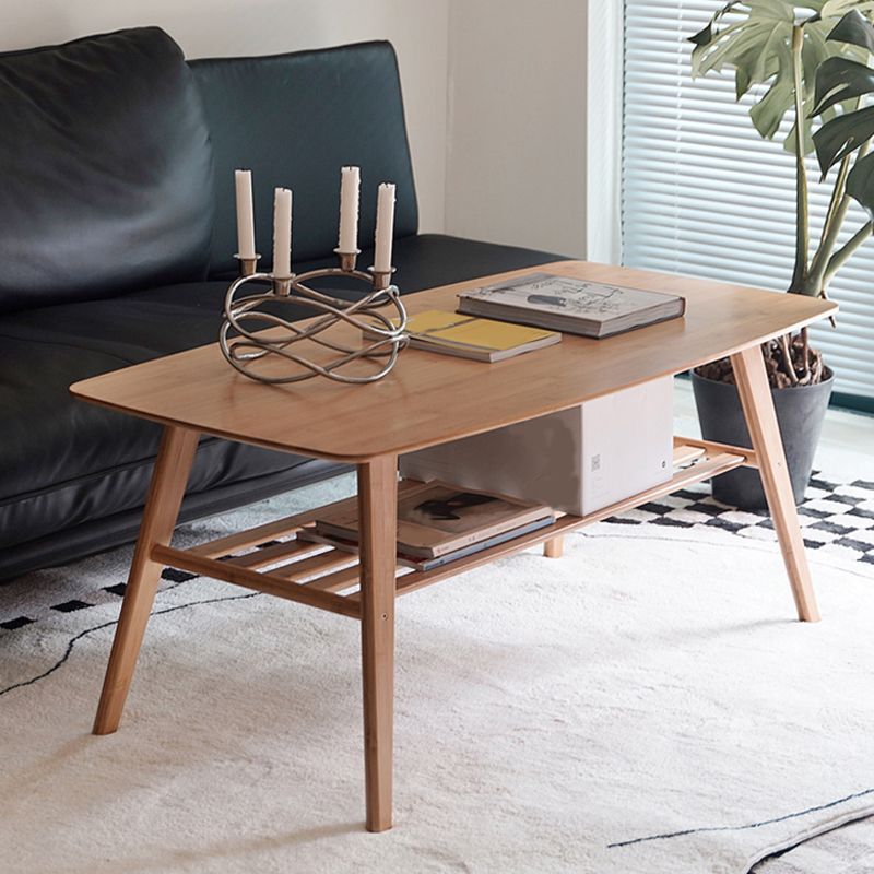 Rectangular Wood Coffee Table Contemporary 4 Legs Cocktail Table