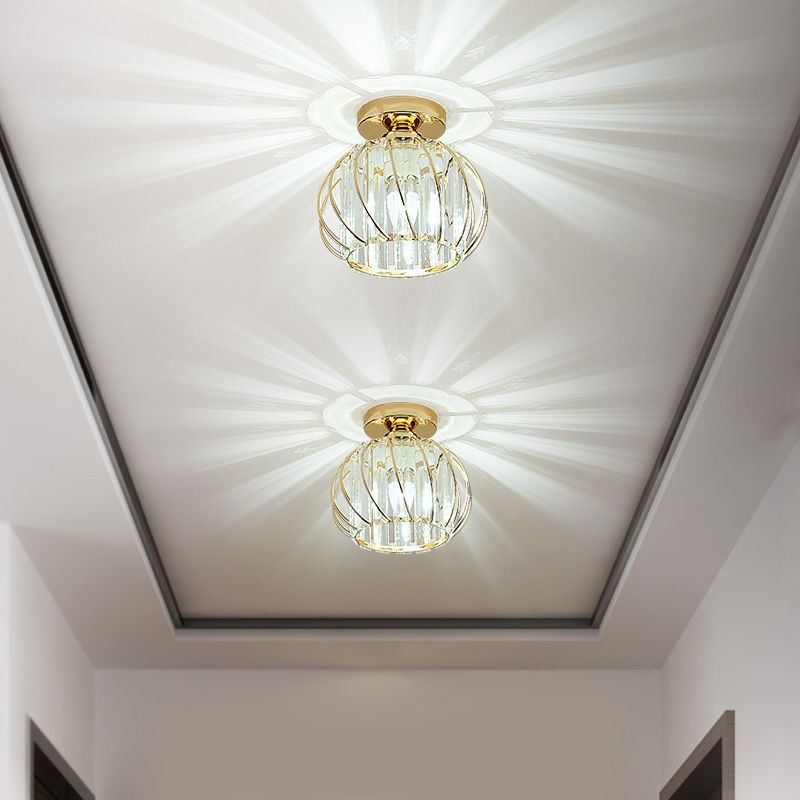 Modernism Ceiling Lighting Single Light Flush Mount Fixture with Crystal for Corridor