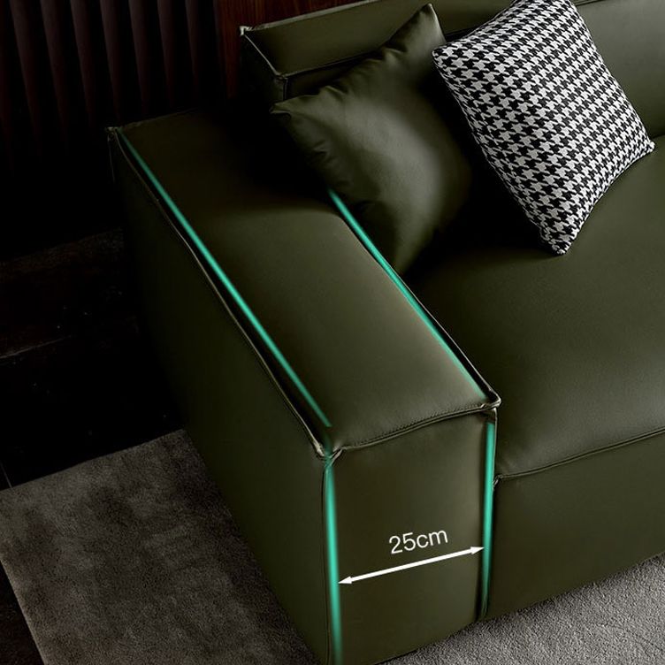 Glam Settee Genuine Leather Living Room Square Arm Cushions Green Standard Sofa