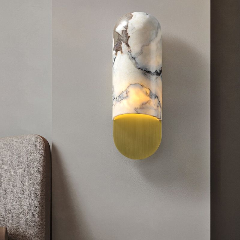 Modern Metal Wall Sconce Geometric Shape Wall Light with Stone Shade for Bedroom
