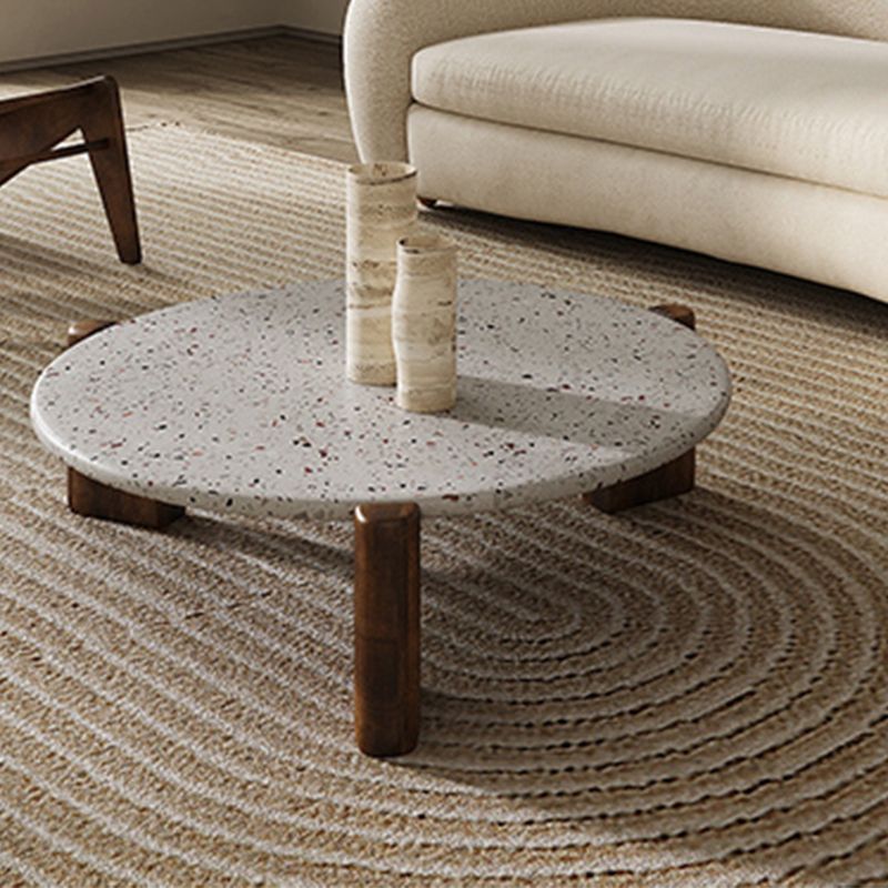 Modern Round Coffee or End Table Wood and Stone Coffee Table Beige