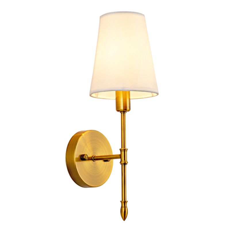 Gold Modern Metal Wall Sconce Cone Shape Wall Light with Fabric Shade for Bedroom