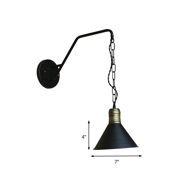 Schwarze konische Wandbeleuchtung Industrial Retro Iron 1 Light Esszimmerleuchte mit Kette