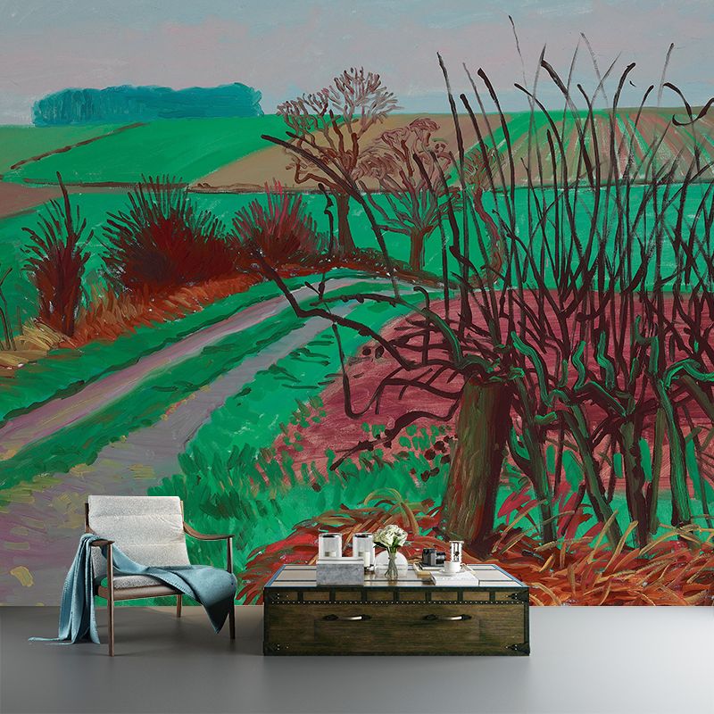 Green Farmland Pathway Wall Murals Landscape Painting Artistic Waterproof Wall Decor