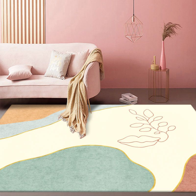 Pink Modern Carpet Polyester Geometric Rug Anti-Split Backing Area Rug for Home Decor