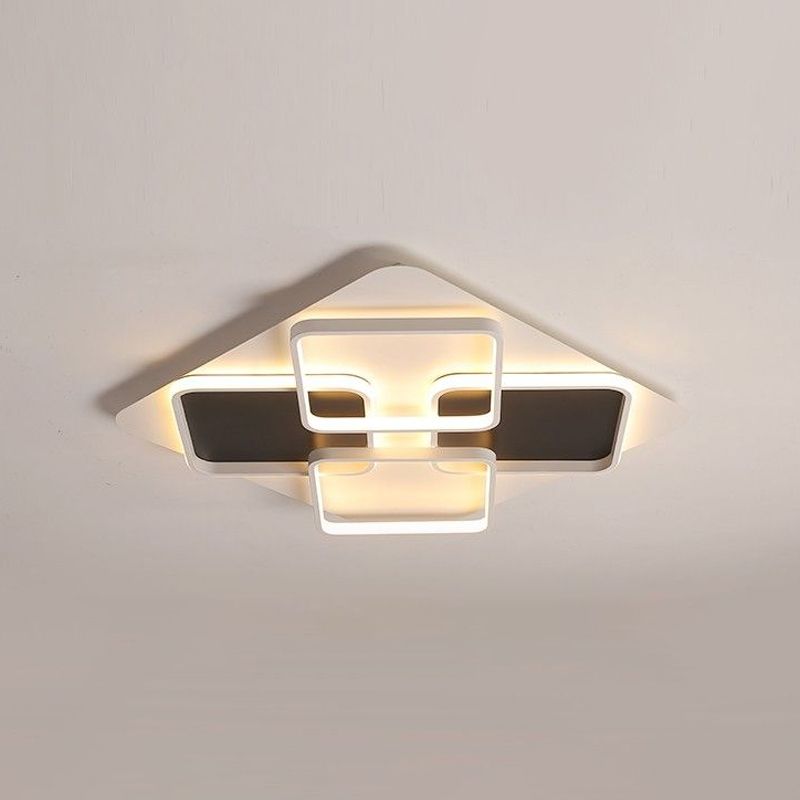 Led Multi Square Flush Light Warm/White Light Contemporary Metal Indoor Flushmount Light in Black and White, 18"/24.5"/34.5" W
