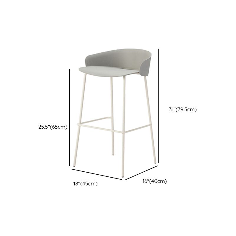 Contemporary Bucket Low Back Armless Bar Stools with White Metal Base