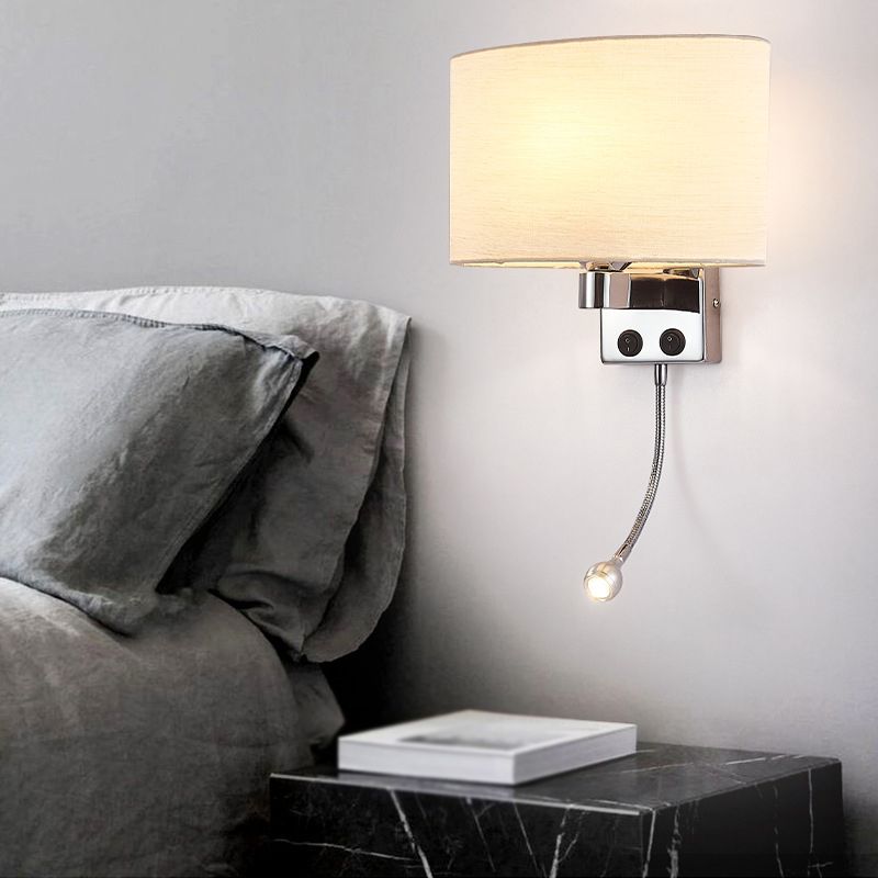 Modern Metal Wall Sconce Oval Shape Wall Light with Fabric Shade for Study