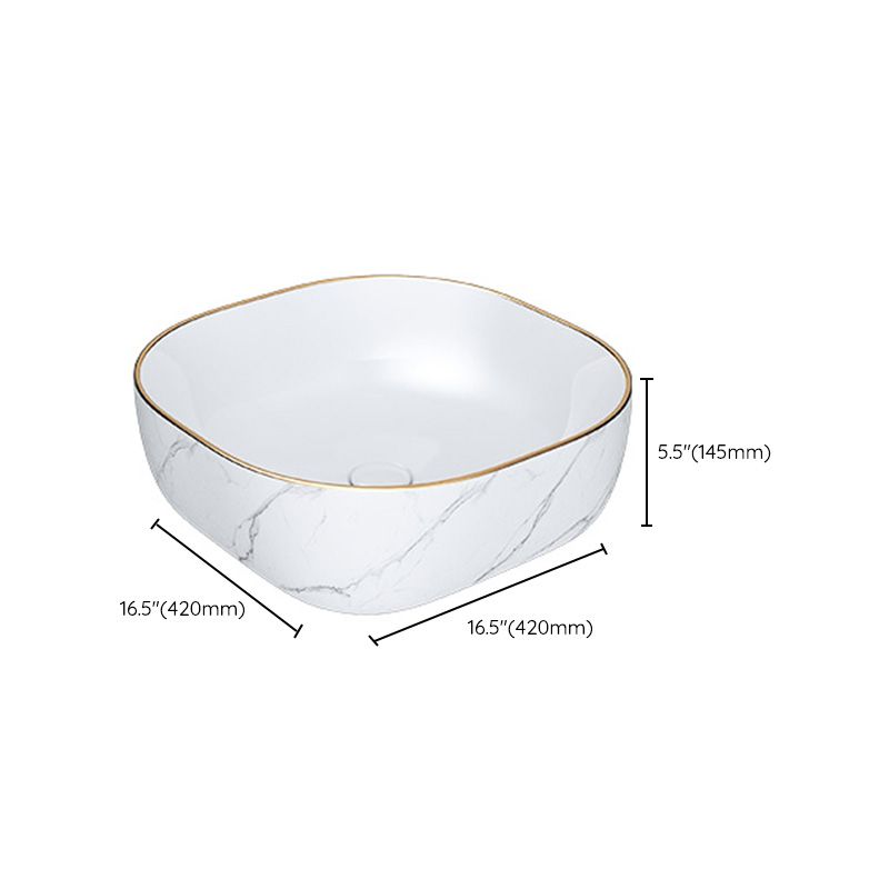 Modern Bathroom Sink Porcelain Pop-Up Drain Solid Color Rectangular Vessel