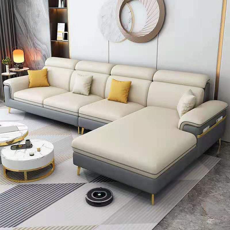 Latex Upholstery Sectional Filled Built-in Armrest with Pillow Back Sofa
