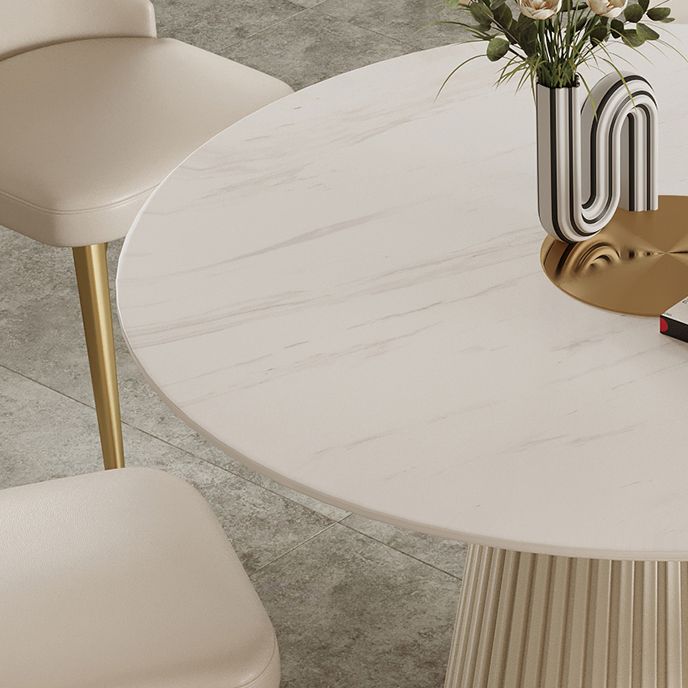Modern White Round Dining Table Sintered Stone Top Pedestal Base Table