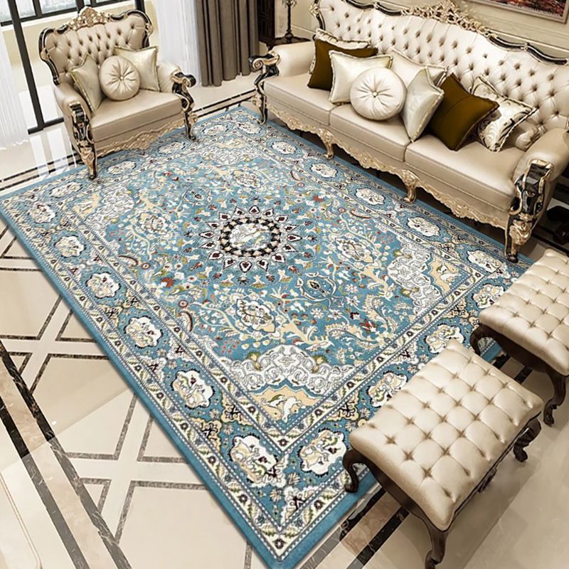 Multicolor Polyester Area Rug European Floral Pattern Carpet Non-Slip Backing Carpet