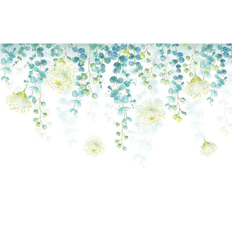 Light Color Flower Branch Mural Moisture Resistant Contemporary Bathroom Wall Art