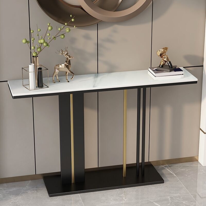 Contemporary Style Console Table with Stone Top and Pedestal Base for Hall