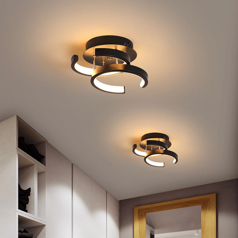 Petit plafonnier rond/carré/lune moderne en métal noir/blanc, éclairage LED Semi-encastré pour couloir