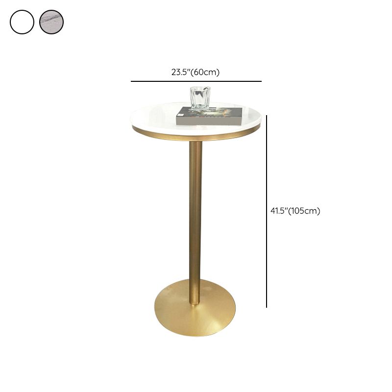 Glam Bar Dining Table Pedestal White Bistro Bar Table with Metal Base
