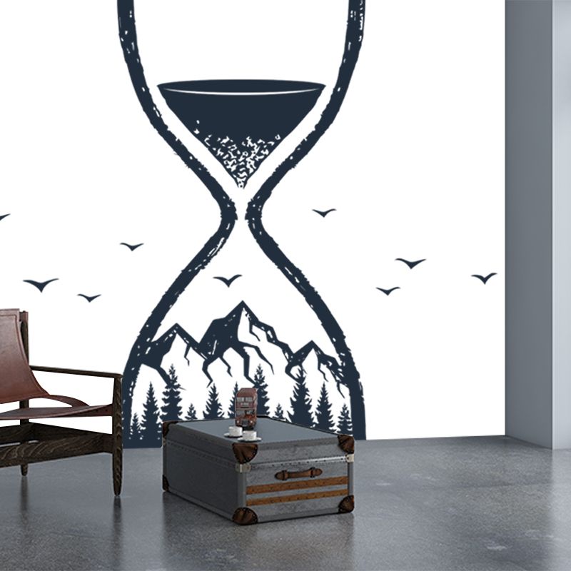 Large Hourglass Wallpaper Mural Black-White Non-Woven Cloth Wall Decor, Washable, Custom Made