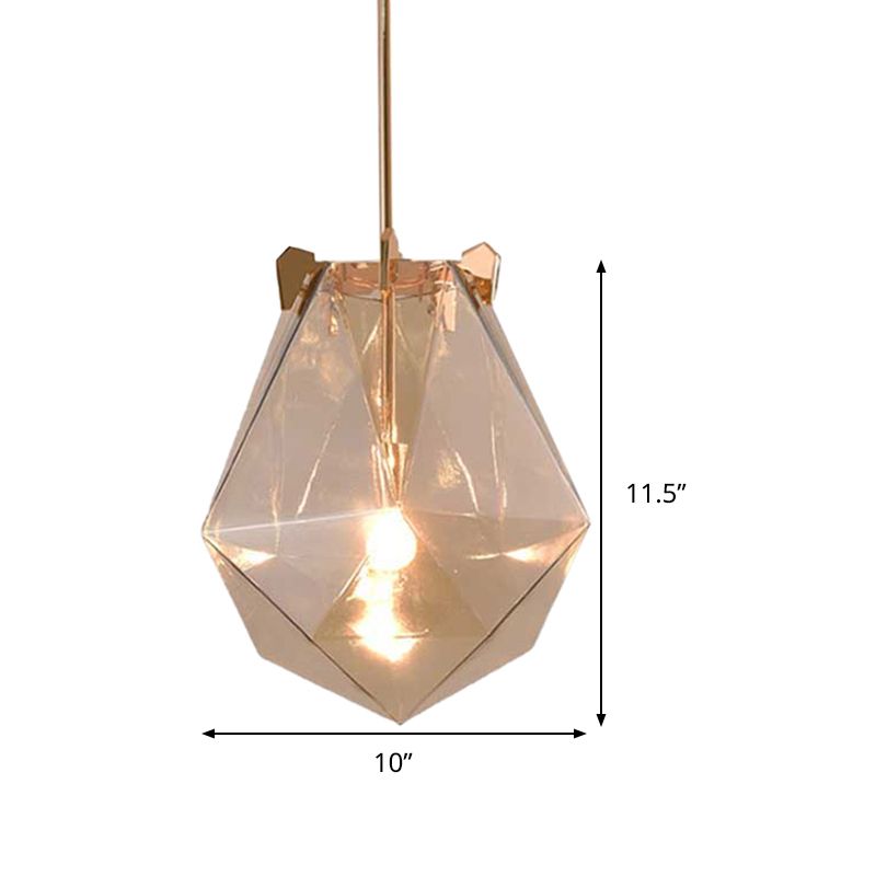 1 pendentif de chambre à coucher léger Gris fumé moderne / Cognac Lumière suspendue avec une teinte en verre géométrique, 10 "/ 14" de large