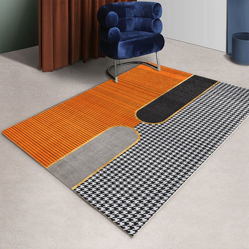 Orange Modern Carpet Polyester Graphic Area Carpet Washable Carpet for Drawing Room