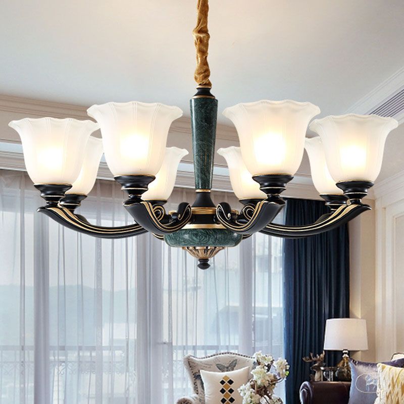 Blume Kronleuchter Beleuchtung minimalistisch gefrostetes Glas Wohnzimmer Decke Anhänger Licht in schwärzlichem Grün