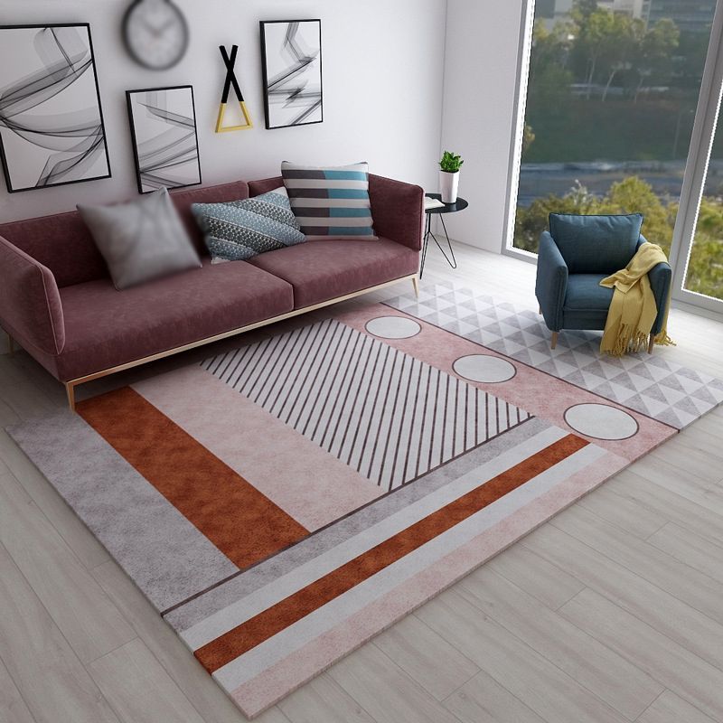 Modern Grey Area Carpet Geometric Pattern Polyester Rug Anti-Slip Washable Rug for Home Decor