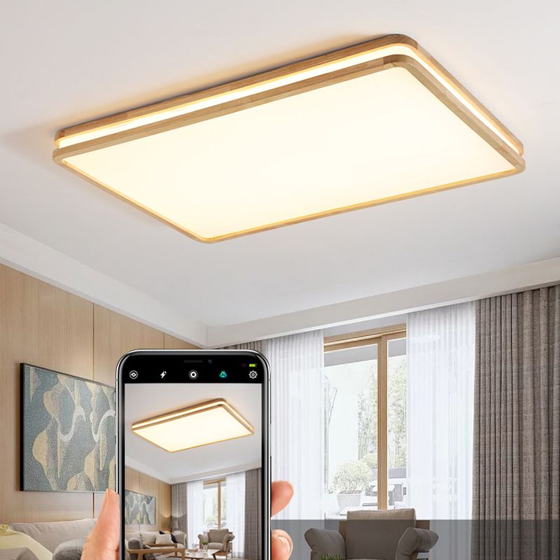 Modern Rectangle Shape Ceiling Light Wood 1 Light LED Flush Mount Light for Bedroom