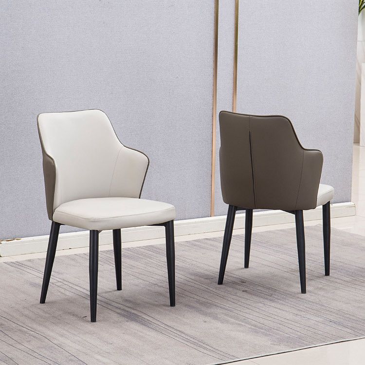 Faux Leather Dining Chairs Wingback Side Chair with Metal Legs