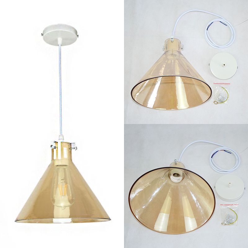 1-Light Cone Shaped Pendant Lighting Factory Black Yellow/Clear/Smoked Glass Hanging Light Fixture