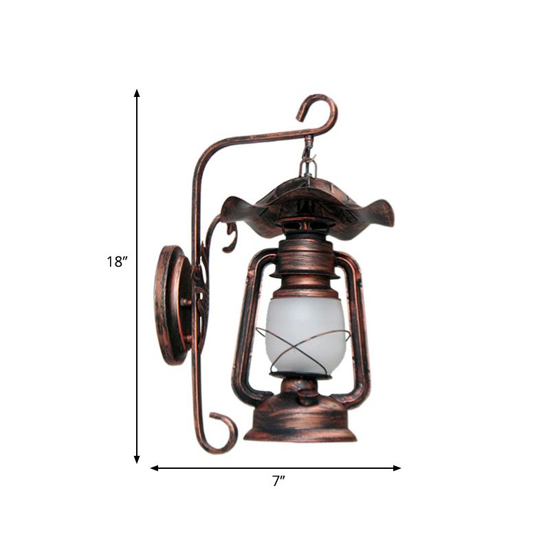 Opal Glass Antique Copper Sconce Light Kerosene 1-Light Industrial Wall Lamp Fixture