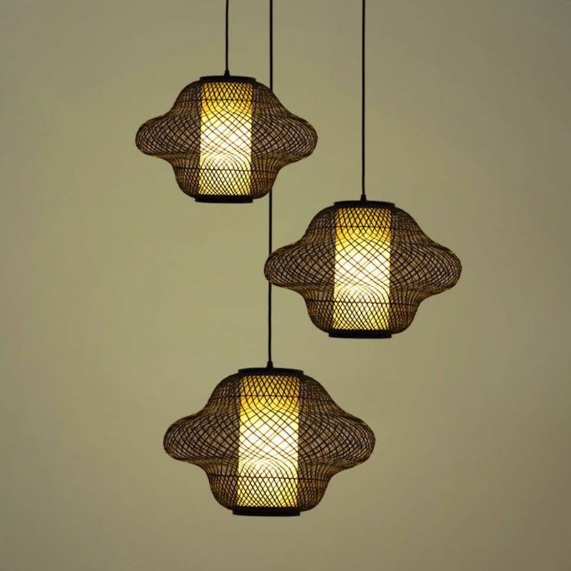 Asian Style Handwoven Suspension Lighting Bamboo 1 Head Restaurant Pendant Ceiling Light