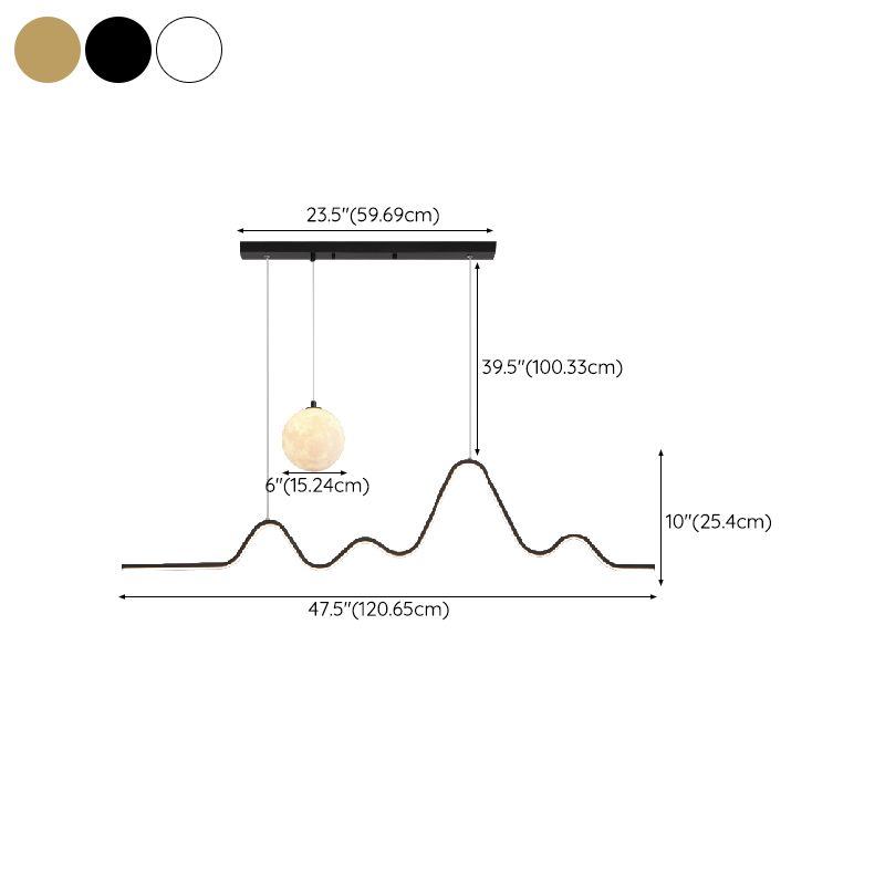 Modern Metal Pendant Light Linear Shape Island Light with Silicone Shade for Living Room