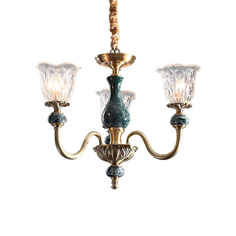 Biorini di vetro trasparente leggero appeso antico 3/8 teste sala da pranzo illuminazione lampadario in oro