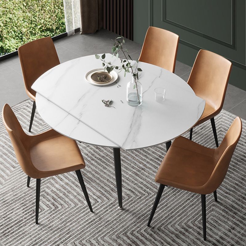 Modern Sintered Stone Dining Table White Round Table with Black Frame for Home