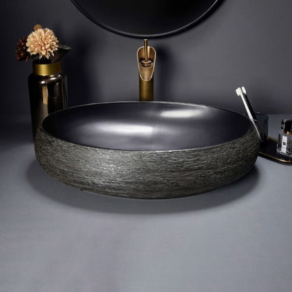 Modern Bathroom Sink Black Oval Ceramic Bathroom Sink with Faucet