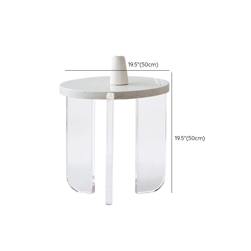 White Round Single Coffee Table Slate Cocktail Table with 3 Legs