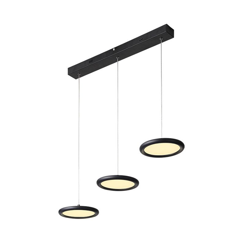 Black/White Thin Disc Multi-Light Pendant Minimal 3 Lights Acrylic Hanging Ceiling Light in Warm/White Light over Kitchen Dinette