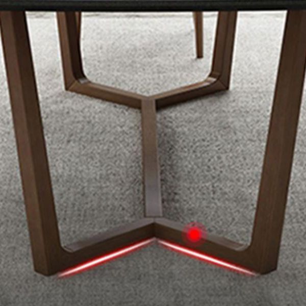 Modern Sintered Stone Dining Table Set Rectangular Dining Table with Solid Wood Base