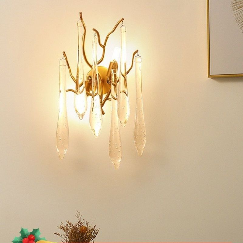 Postmodern Style Crystal Wall Light Branch Shape 10" Wide Wall Sconce for Living Room