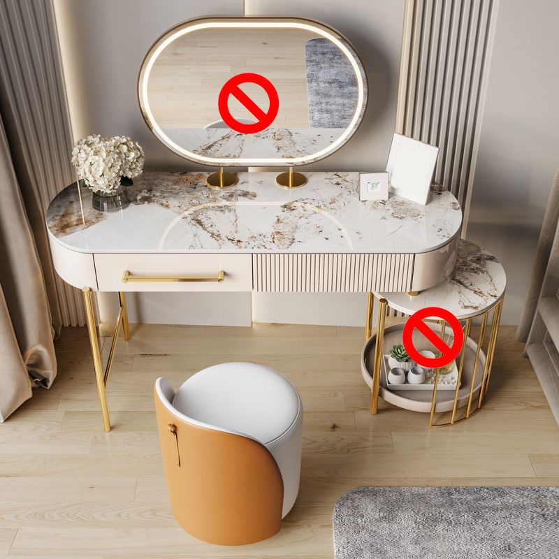 Luxurious Metal Vanity Set with Padded Stool in Beige Vanity