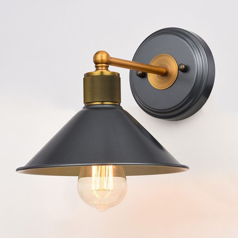 Schwarz 1 leichte Wandleuchter leichter industrieller Stil mit Metallbahnkegelwandlampe