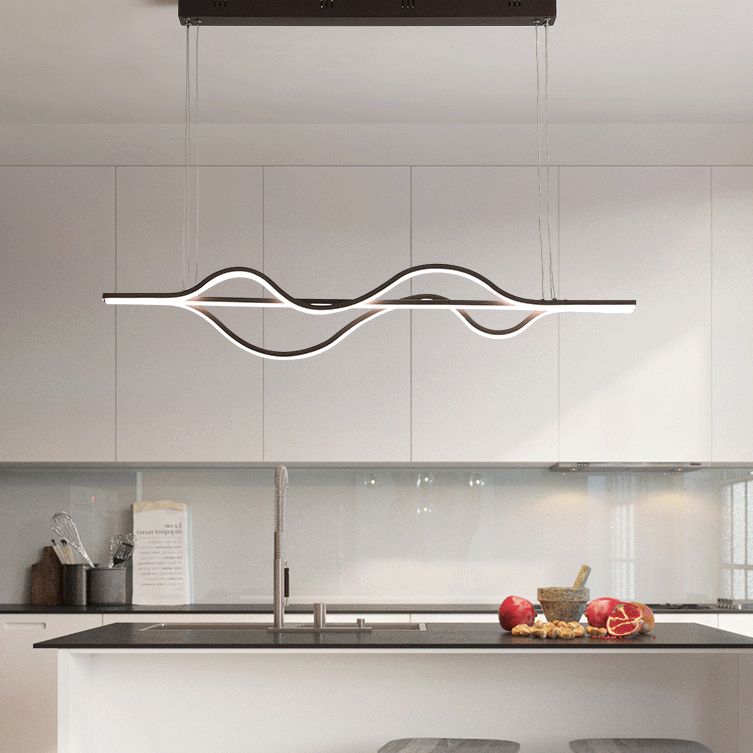 Brown Lines Island Lighting Fixture Contemporary LED Acrylic Hanging Ceiling Light