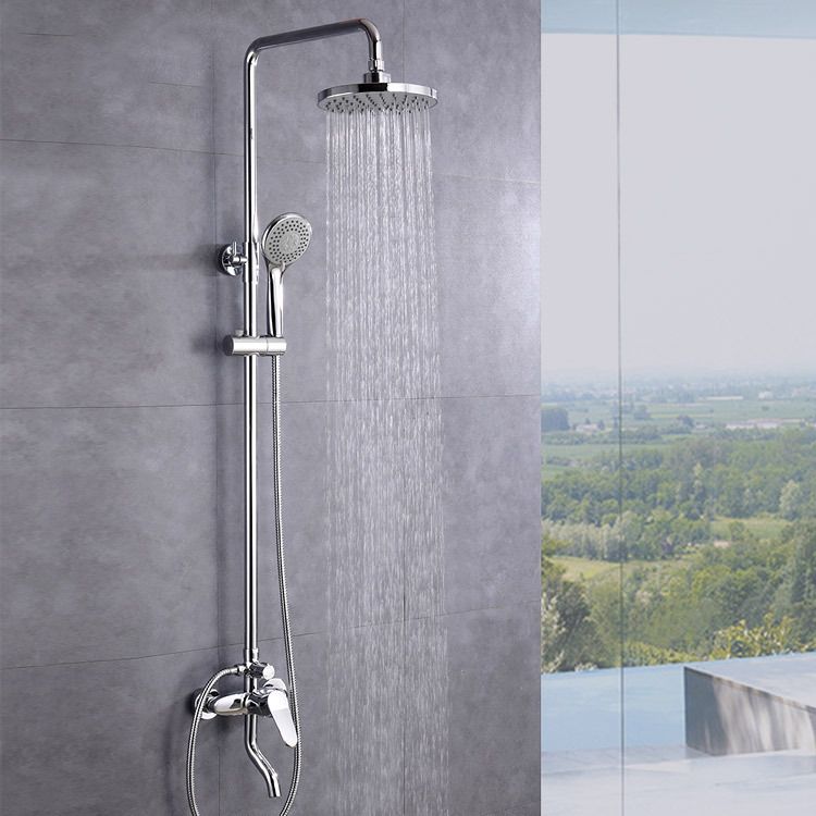 Stainless Steel Shower System Wall Mounted Round Lever Handle Shower System with Riser