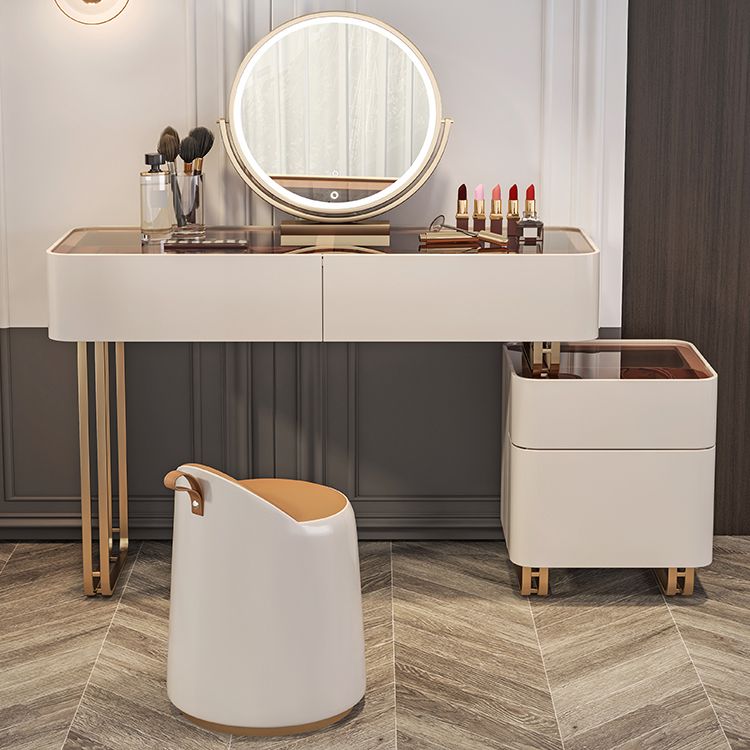 30.7" Height Makeup Table Solid Wood Vanity with Drawers Vanity Stool
