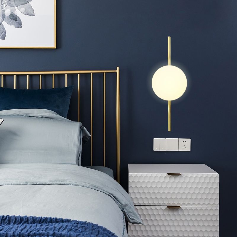 Globe White Glass Wall Mount Light Postmodern 1 Light Sconce Light with Gold Arm and Base