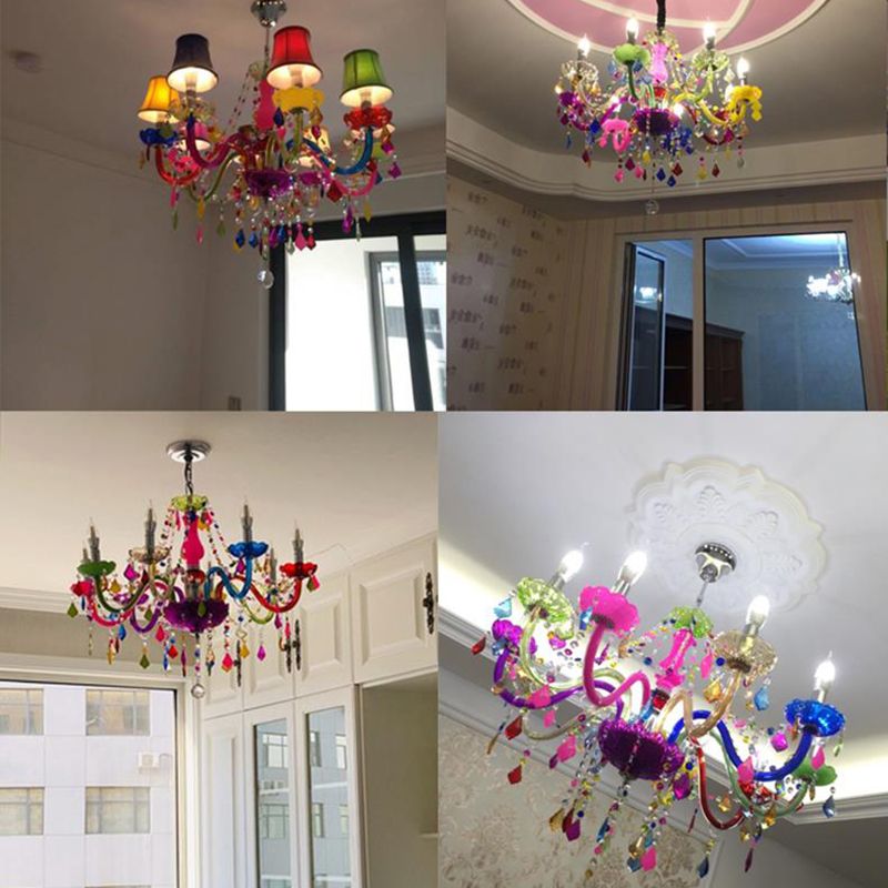 Colorful Candlestick Suspension Lighting Macaron Style Chandelier for Living Room