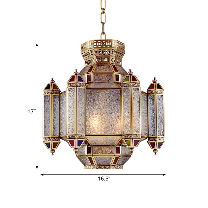 Classic Lantern Pendant Light 4-Head Frosted Glass Chandelier Lighting Fixture in Brass for Restaurant