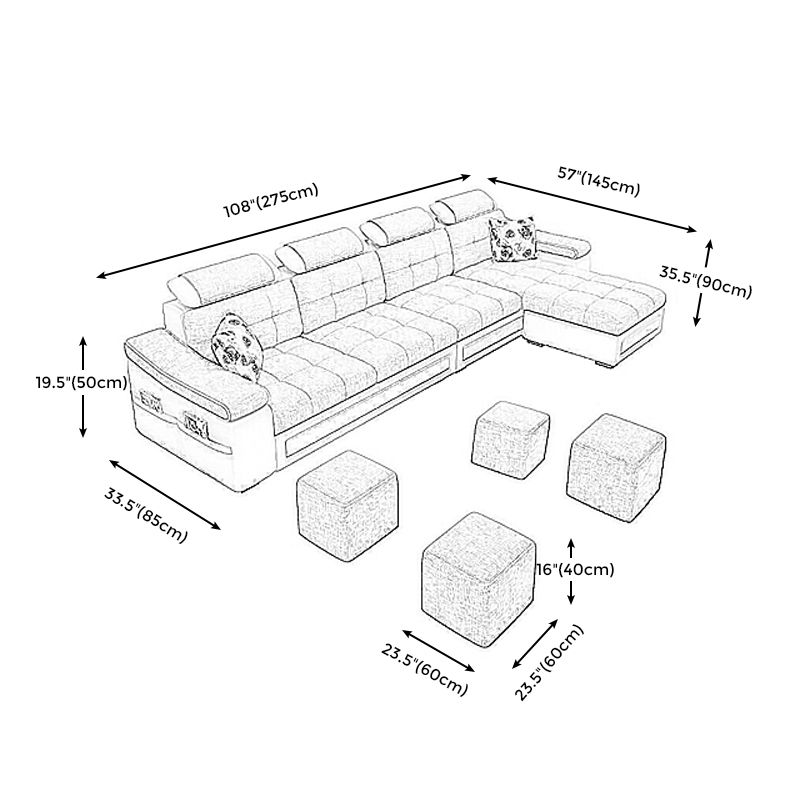 L-shape Faux Leather/Linen Blend Sectional Right Facing Sofa with Ottoman Included